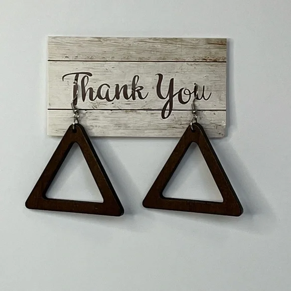 Brown Triangle Wooden Earrings - Picture 3 of 5